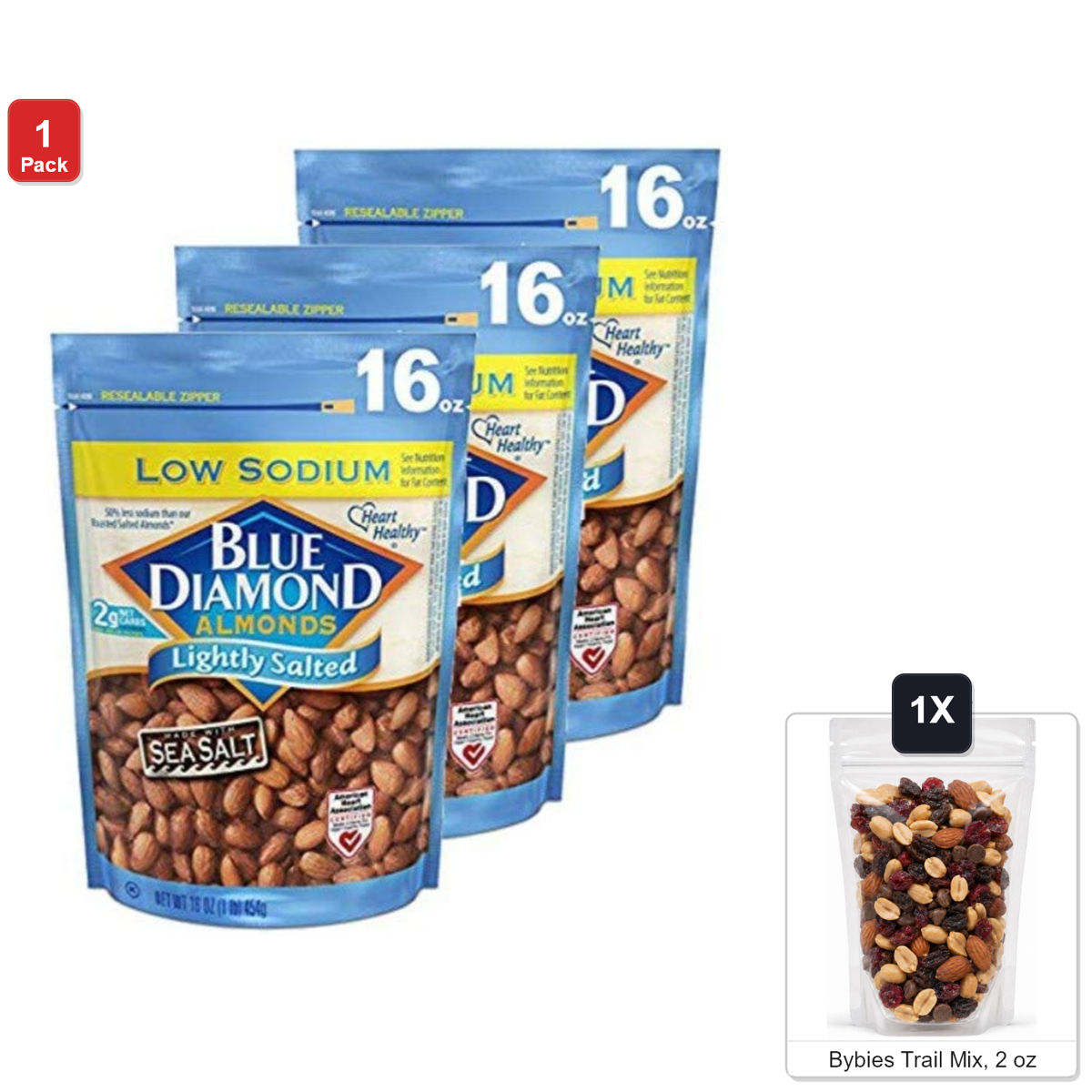 미국직구 Blue Diamond Lightly 견과 454g / Blue Diamond Lightly Salted Almonds, 3 Bags x 454g Each, with By 1