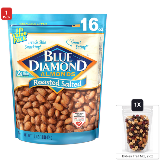 미국직구 Blue Diamond Roasted 견과 454g / Blue Diamond Roasted Salted Almonds, 1 Can, 454g, with Bybies Tr 1
