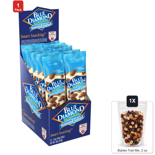 미국직구 Blue Diamond Roasted 견과 43g / Blue Diamond Roasted Salted Almonds, 12 Tubes x 43g Each, with By 1