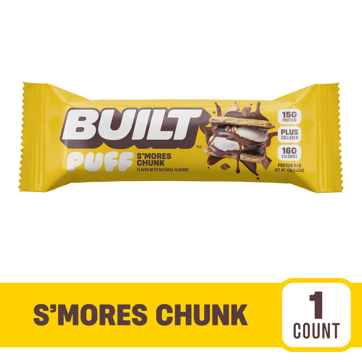 미국직구 BUILT Puff 프로틴 43g 2팩 / BUILT Puff Protein Bar, S'mores Chunk, 15g Protein, Collagen, 160 Calo 1