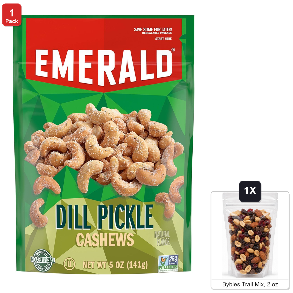 미국직구 Emerald Dill Pickle 견과 142g / Emerald Dill Pickle Seasoned Cashews, 2 Bags x 142g Each, with By 1
