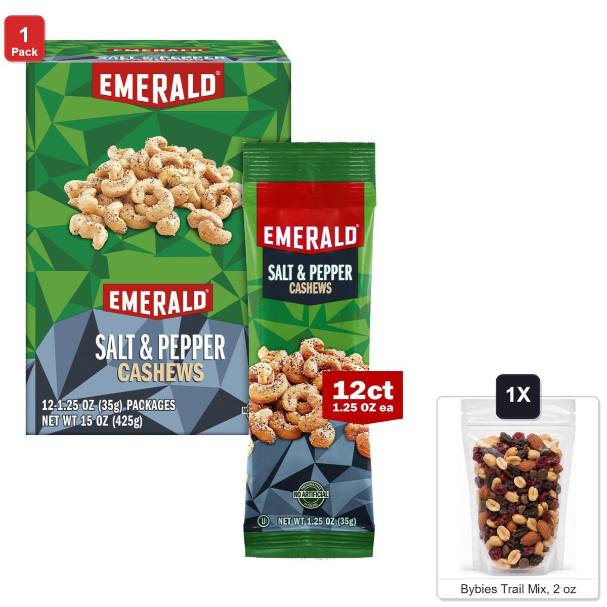 미국직구 Emerald Salt and 견과 35g / Emerald Salt and Pepper Cashews, 1 Box with 12 Tubes x 35g Each, with 1