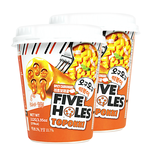 미국직구 Five Holes Topokki 112g 2팩 / Five Holes Topokki Spicy Carbonara Flavor, Instant Korean Rice Cak 1
