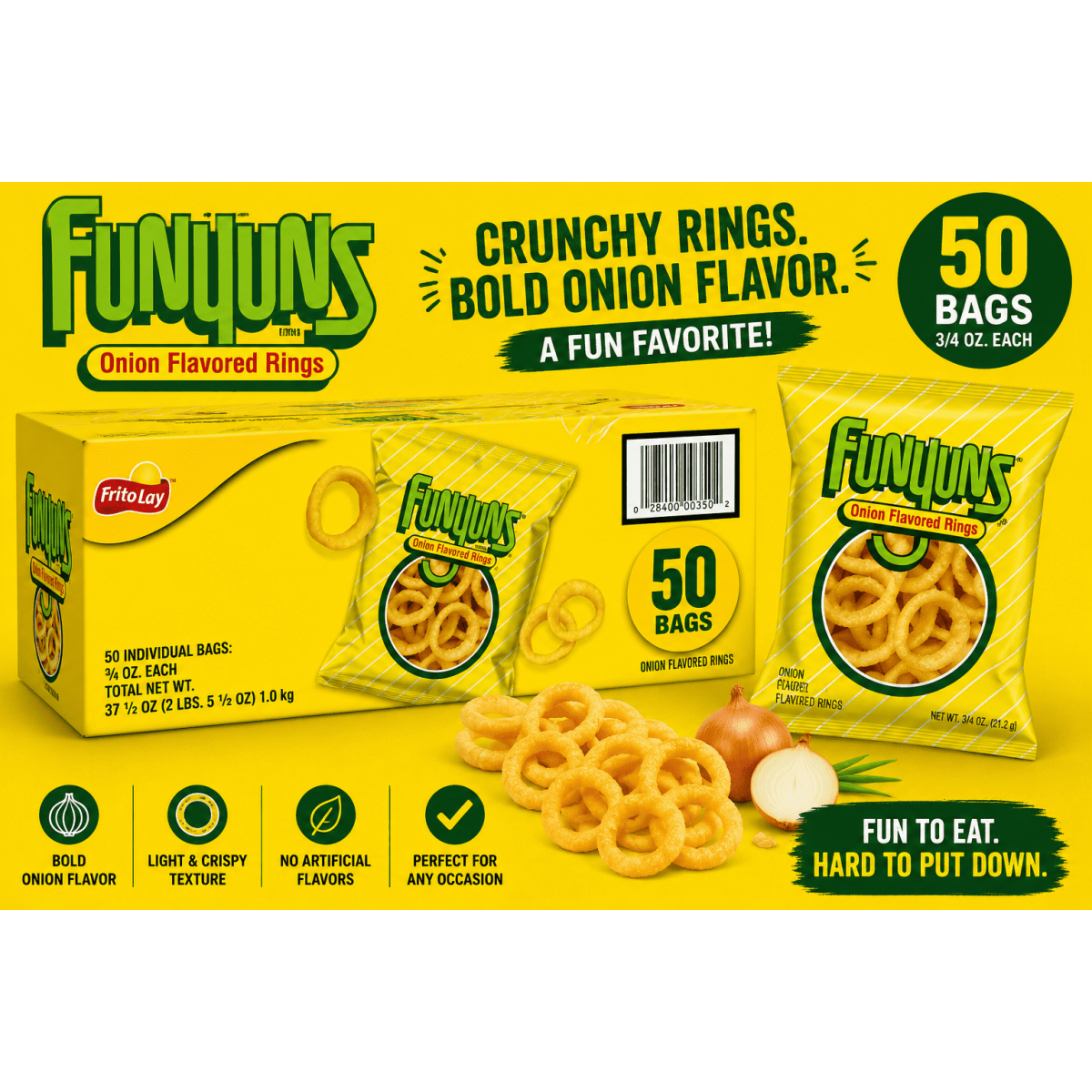 미국직구 Funyuns 21g / Funyuns Original Onion Flavored Rings, 21g Individual Bags, 50 Count B 1