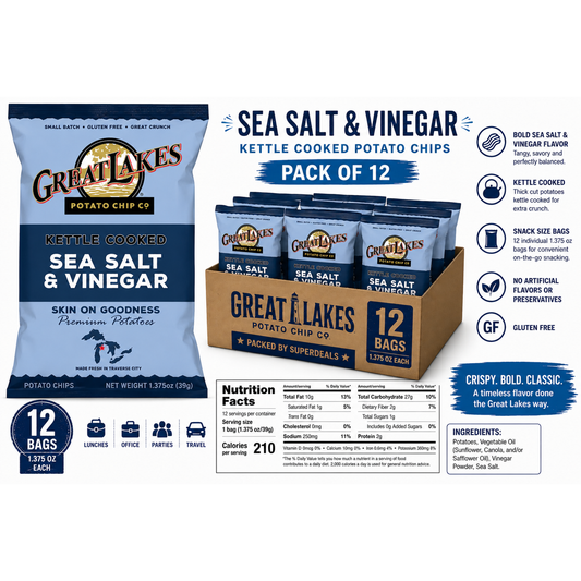 미국직구 Great Lakes Kettle 39g 12팩 / Great Lakes Kettle Cooked Sea Salt & Vinegar Potato Chips, 39g Ind 1
