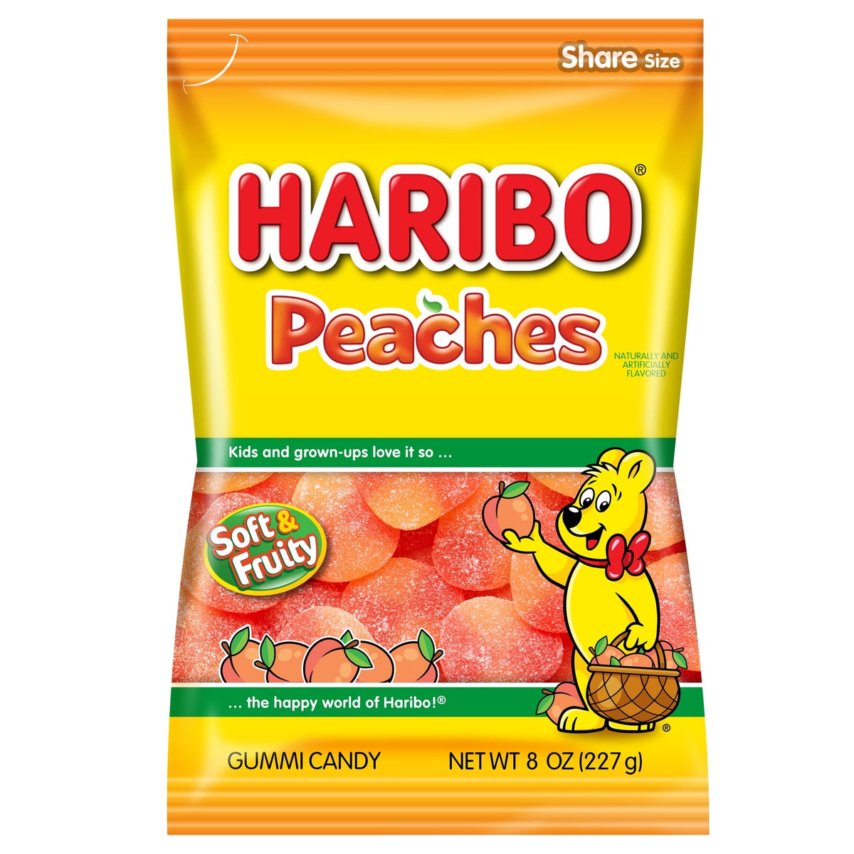 미국직구 하리보 Peaches Gummies Fruity Peach Flavor Gummy Candy, 8 oz, Share Size Bag