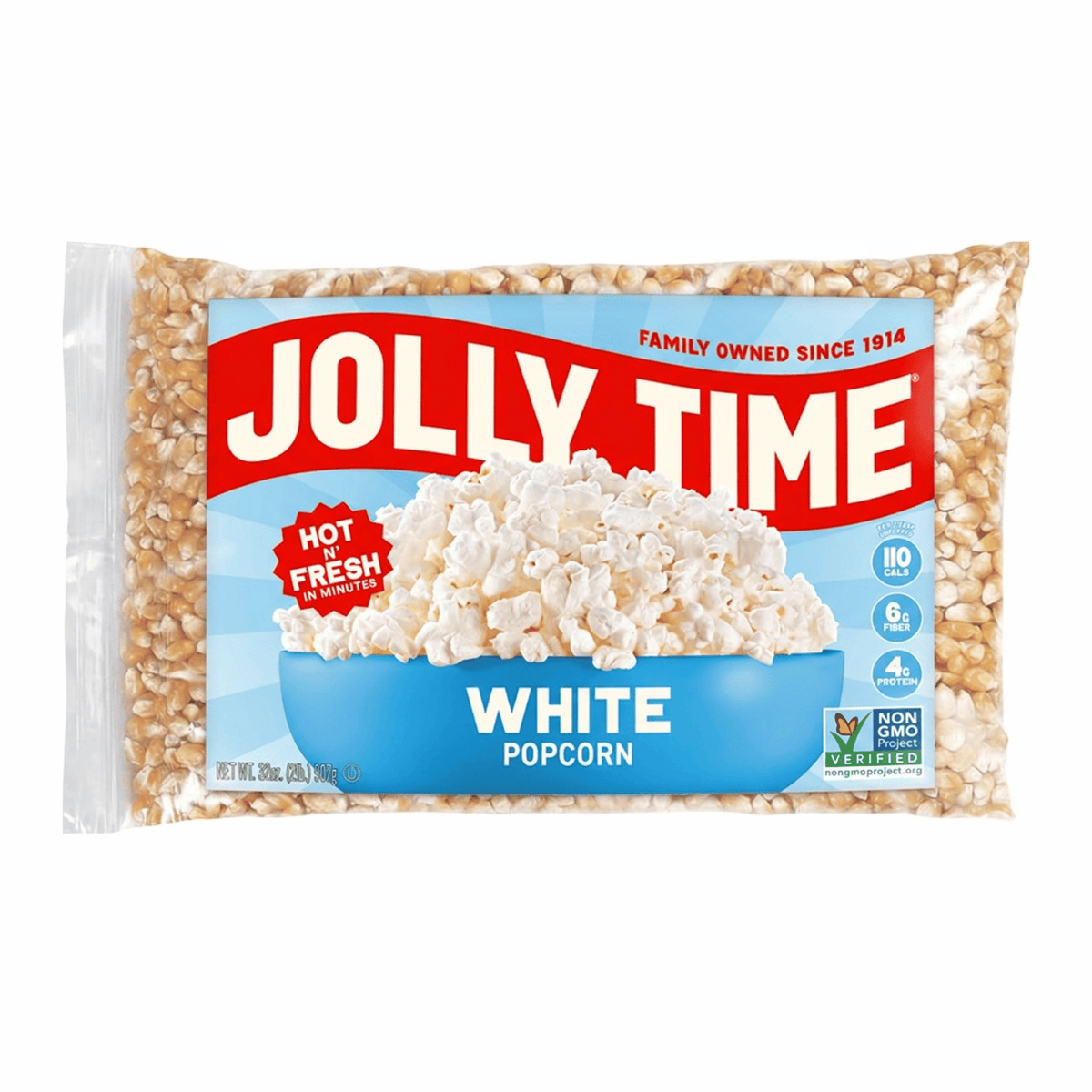 미국직구 졸리타임 White Popcorn Kernels, 32 oz Bag, Non-GMO Project Verified, 100% Whole Grain, High Fiber, Gluten Free, White Popcorn for Air Poppers, Stove
