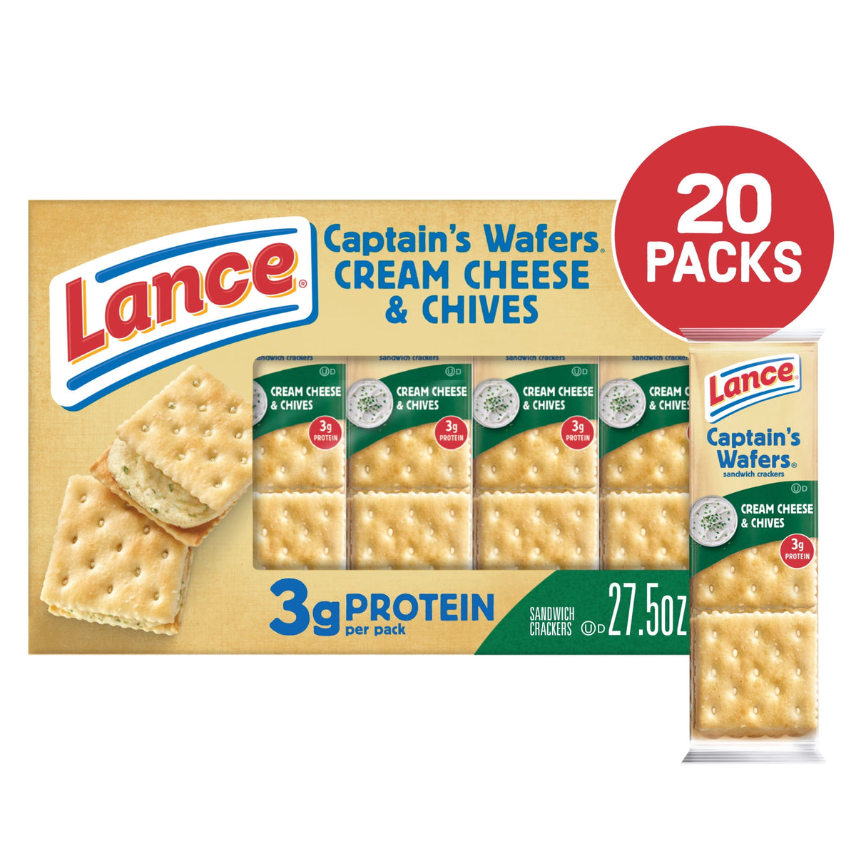 미국직구 랜스 Sandwich Crackers, Captain's Wafers Cream Cheese and Chives, 20 Packs, 6 Sandwiches Each