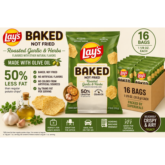 미국직구 Lays Baked Potato 33ml 16팩 / Lays Baked Potato Crisps Made with Olive Oil, Roasted Garlic & Her 1