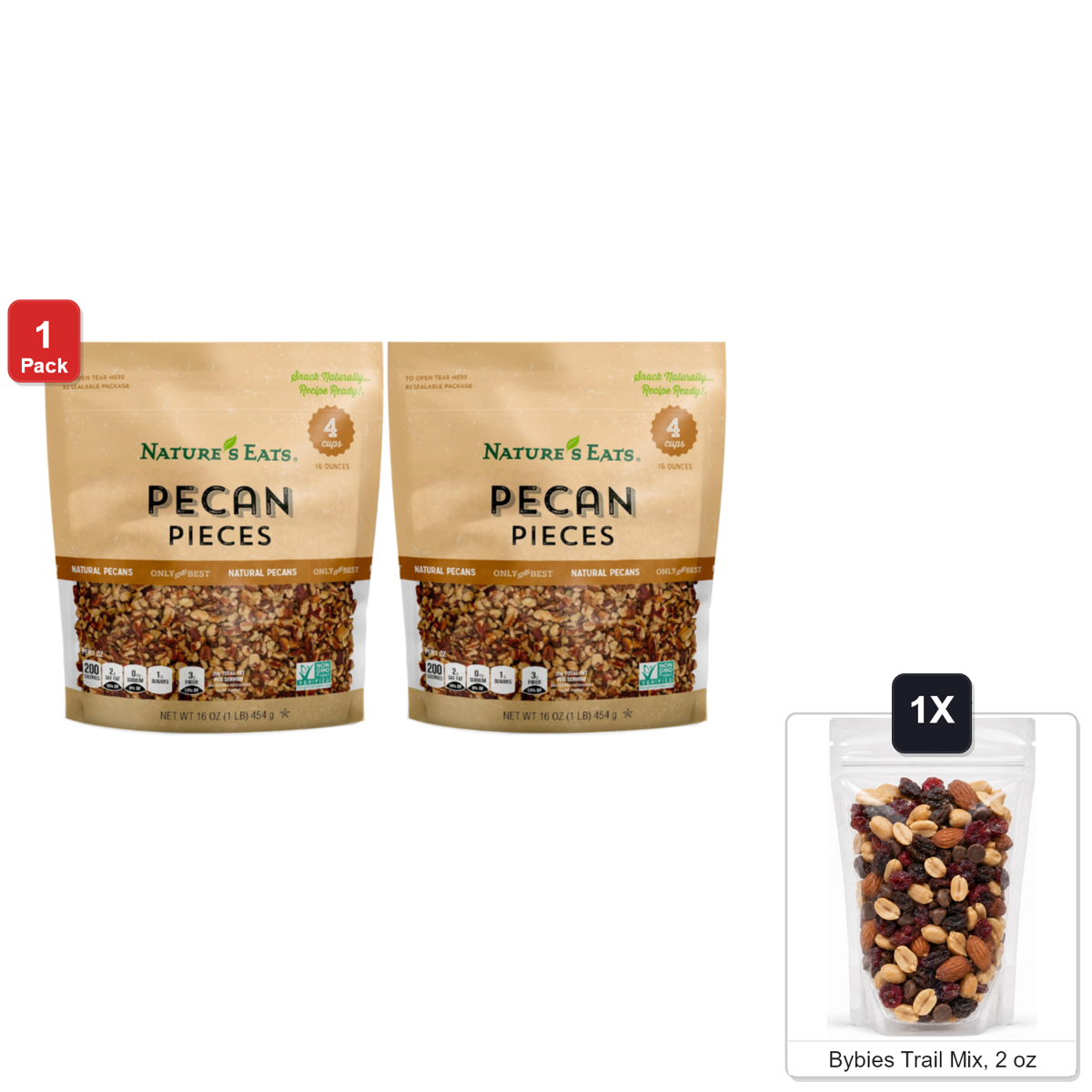 미국직구 Nature's Eats Pecan 견과 454g / Nature's Eats Pecan Pieces, 2 Bags x 454g Each, with Bybies Trail 1