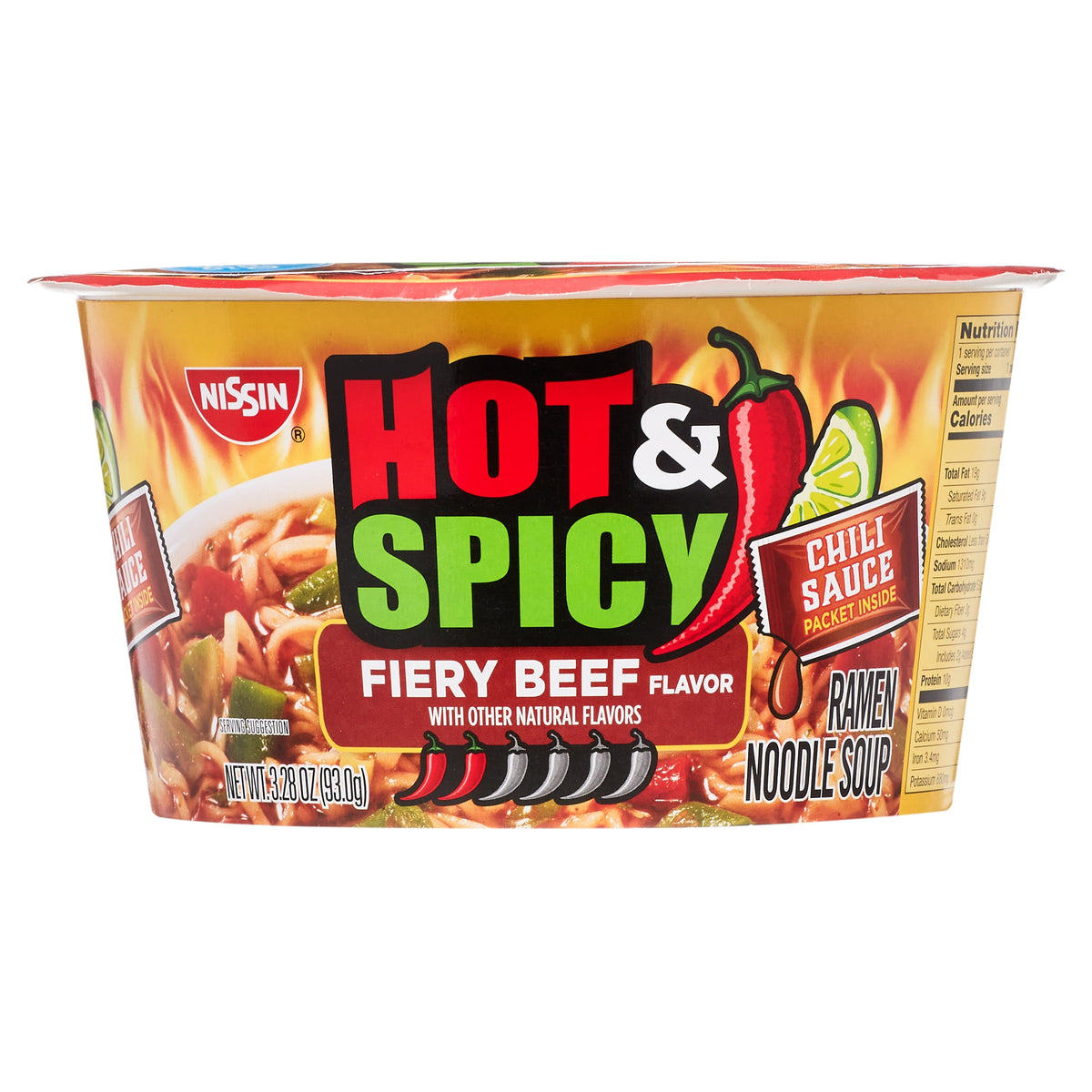 미국직구 닛신 Foods Hot & Spicy Ramen Noodle Soup, Fiery Beef Flavor, 3.28 oz Bowl, Shelf-Stable