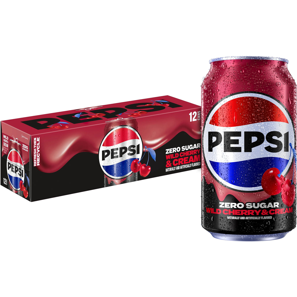 미국직구 펩시 Zero Sugar Soda Wild Cherry & Cream 12 fl oz, 12 Count Cans