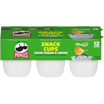 미국직구 프링글스 Potato Crisps Chips, Lunch Snacks, Snack Cups, Sour Cream and Onion, 8.8oz Tray (12 Cups)