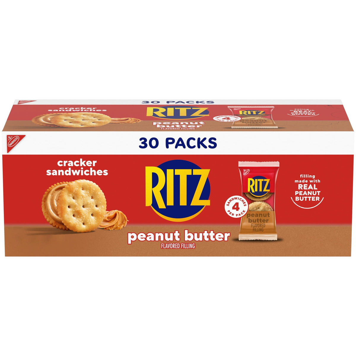 미국직구 리츠 Peanut Butter Sandwich Crackers, Lunch Snacks, 30 Snack Packs (4 Crackers Per Pack)