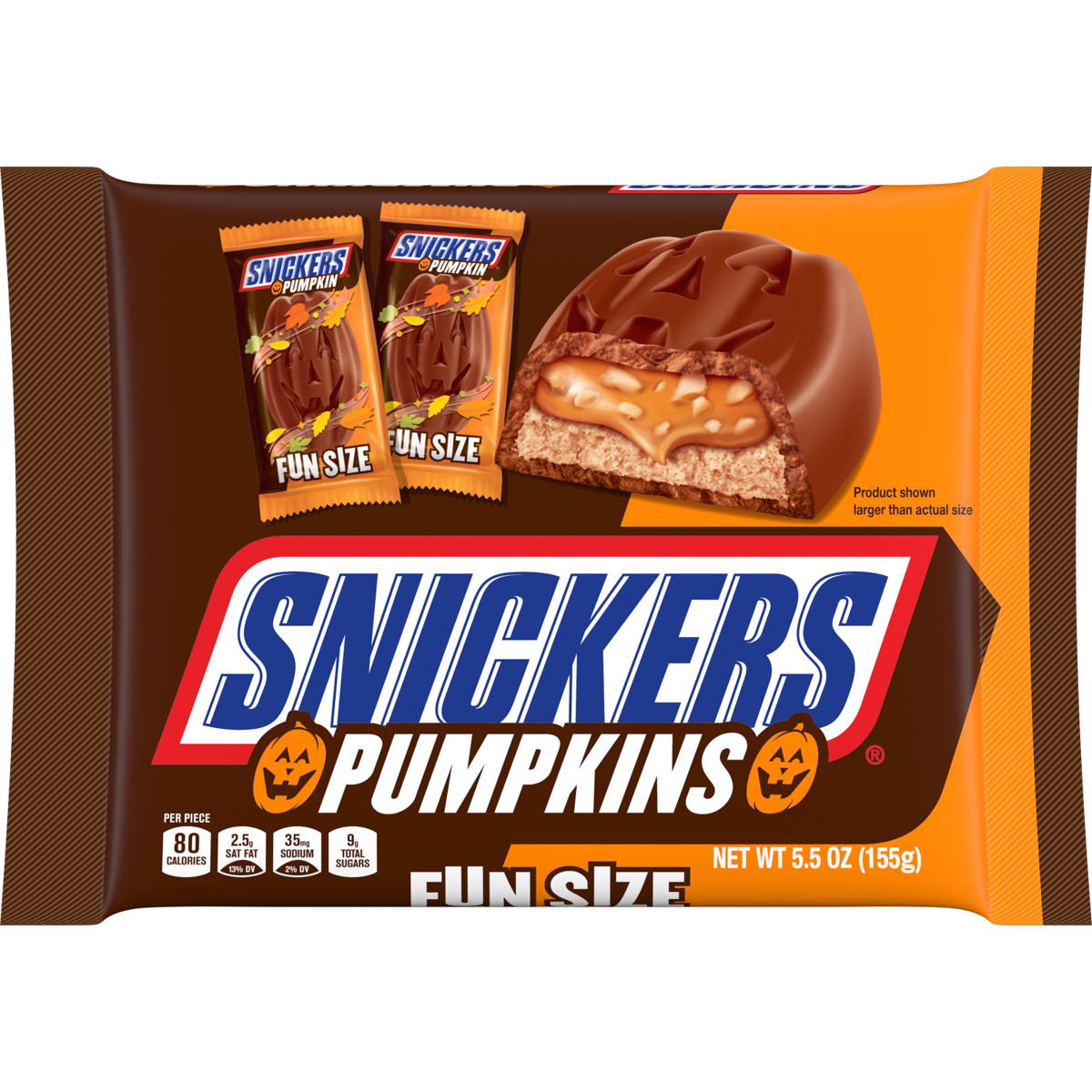 미국직구 Snickers Pumpkins Fun 초콜릿 156g 2팩 / Snickers Pumpkins Fun Size Chocolate Halloween Candy Bars,  1
