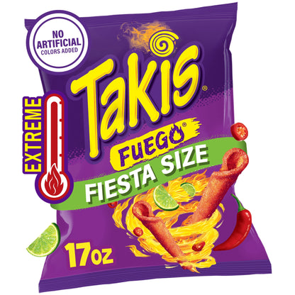 미국직구 타키스 Fuego 17 oz Fiesta Size Bag, Hot Chili Pepper & Lime Rolled Tortilla Chips