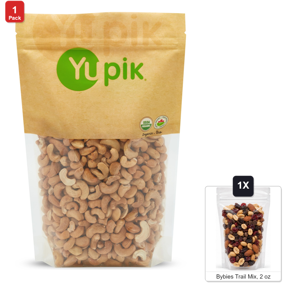 미국직구 Yupik Dry Roasted 견과 57g / Yupik Dry Roasted Cashews, 1 Bag, 2.2 lb, with Bybies Trail Mix, 57g 1