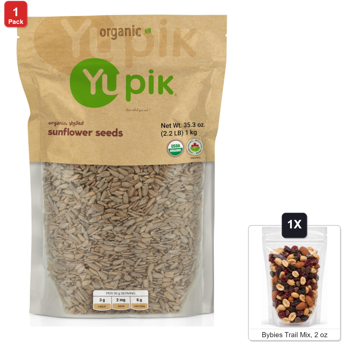 미국직구 Yupik Sunflower Seeds 57g / Yupik Sunflower Seeds, Shelled, 1 Bag, 2.2 lb, with Bybies Trail Mi 1