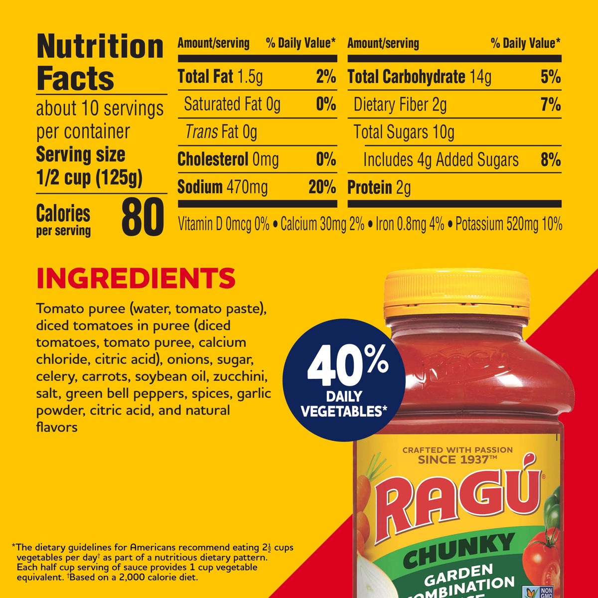 미국직구 라구 Chunky Garden Combination Vegetable Pasta Sauce, 45 oz
