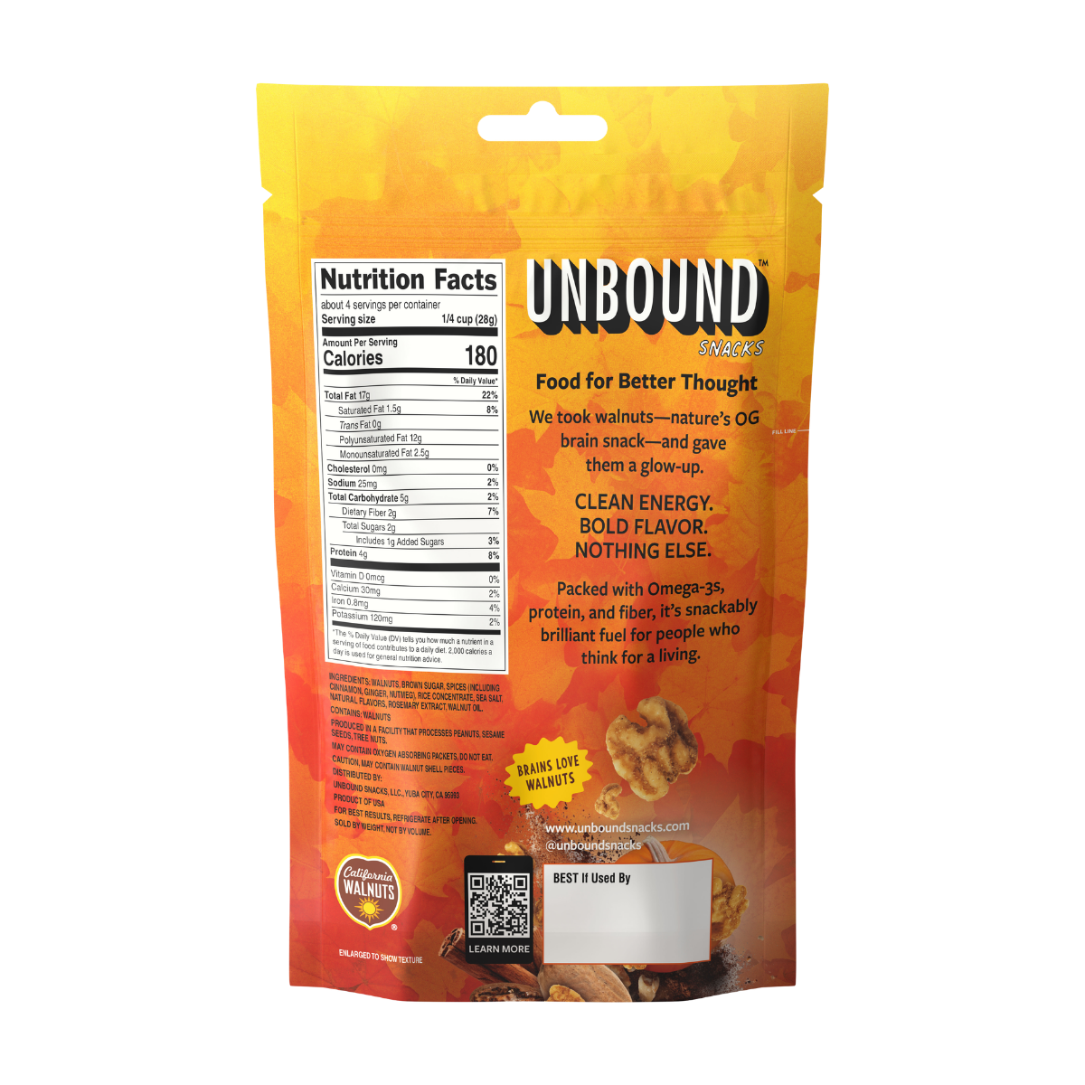 미국직구 Unbound Snacks Pumpkin 견과 113g 4팩 / Unbound Snacks Pumpkin Spice Walnuts, 113g (Pack  3