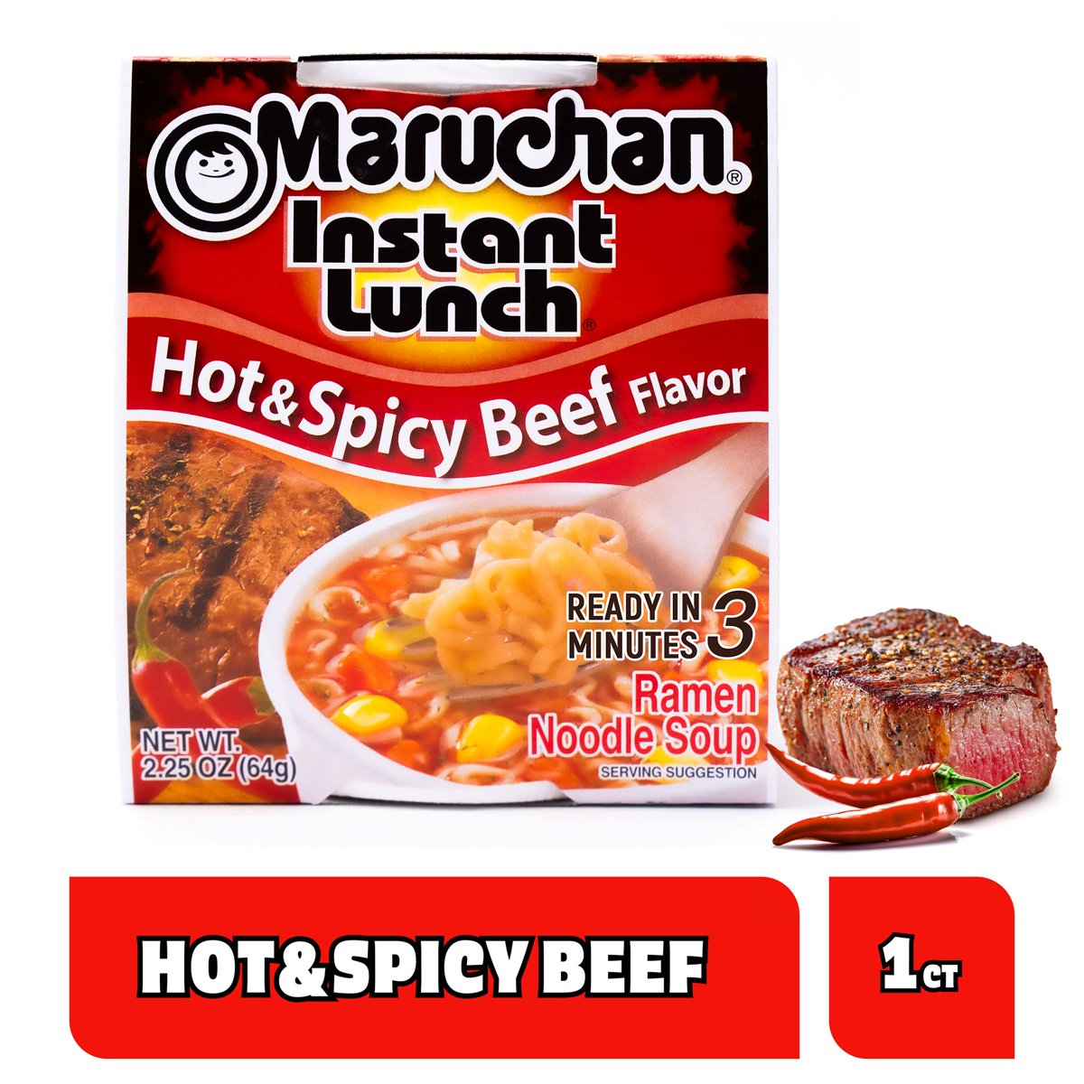 미국직구 Maruchan Instant Lunch 64g 2팩 / Maruchan Instant Lunch Hot & Spicy Beef Ramen Noodles 2