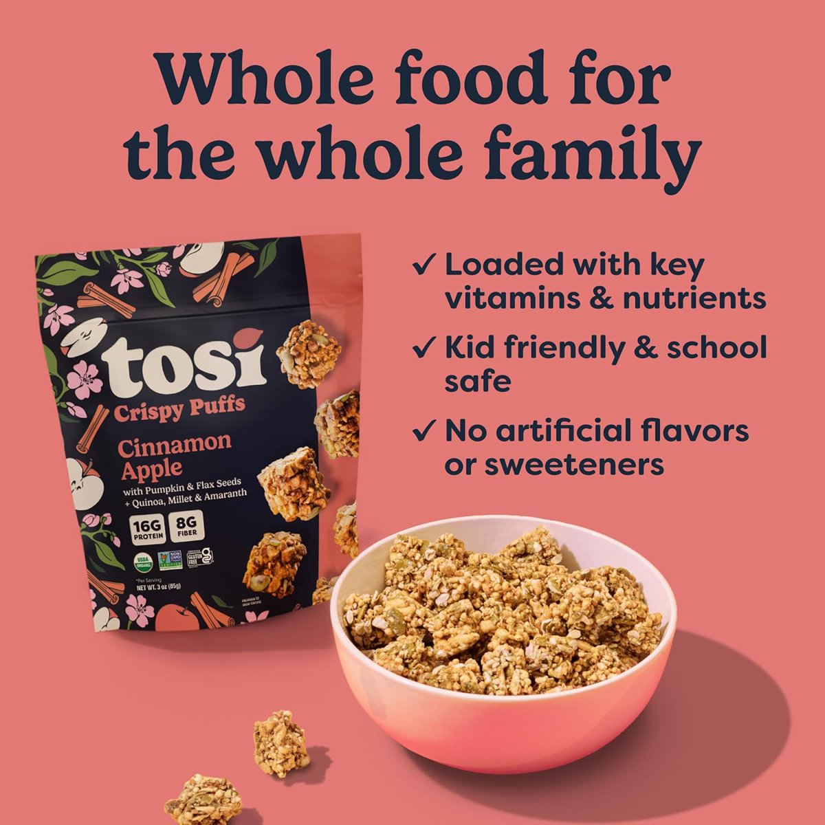 미국직구 85g 12팩 / (Pack Of 12) Tosi Puffs Crispy Cinnamon Apple 85g 5