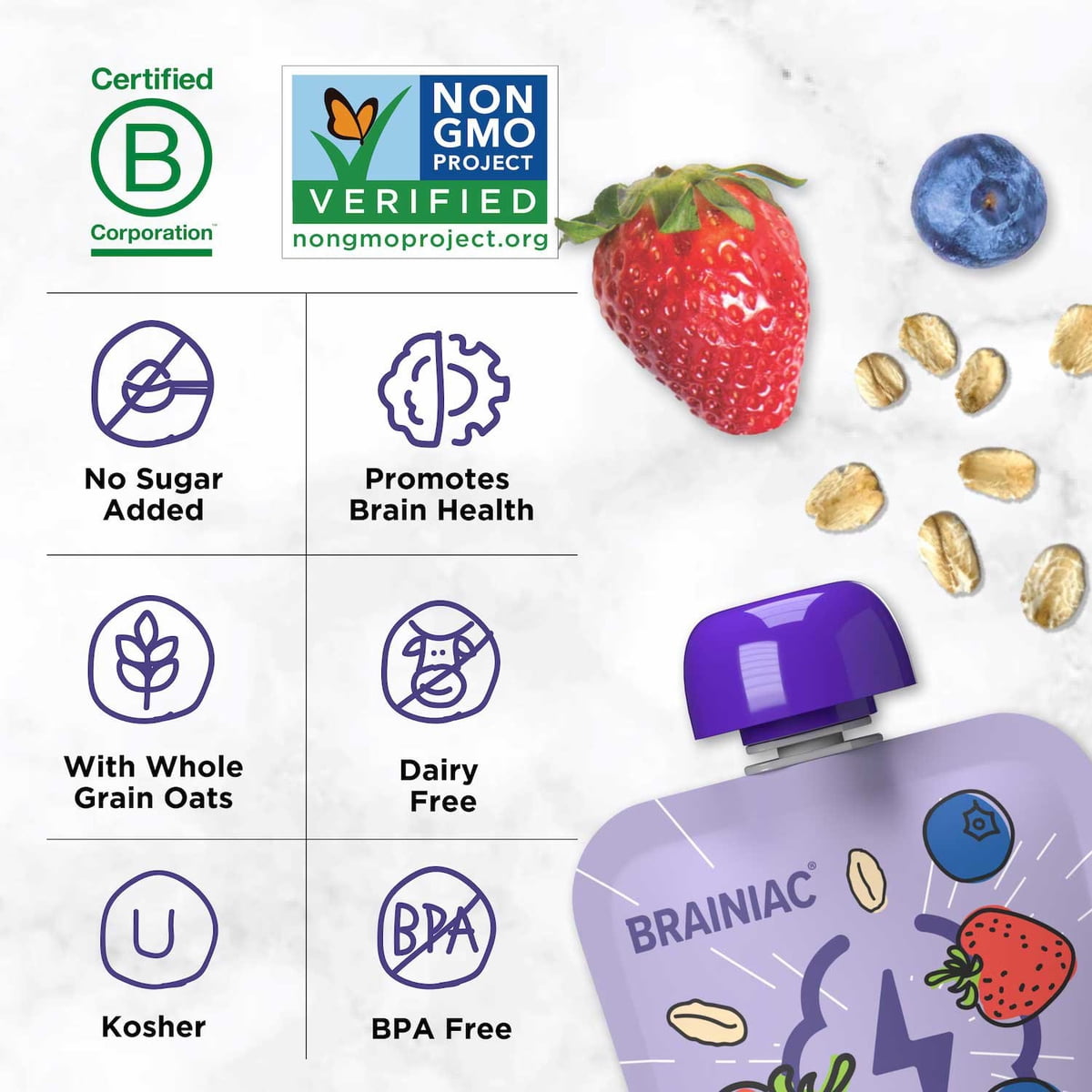 미국직구 Brainiac Fruit and 91g 20팩 / Brainiac Fruit and Oat Smoothie Pouches, 91g, 20 ct. 5