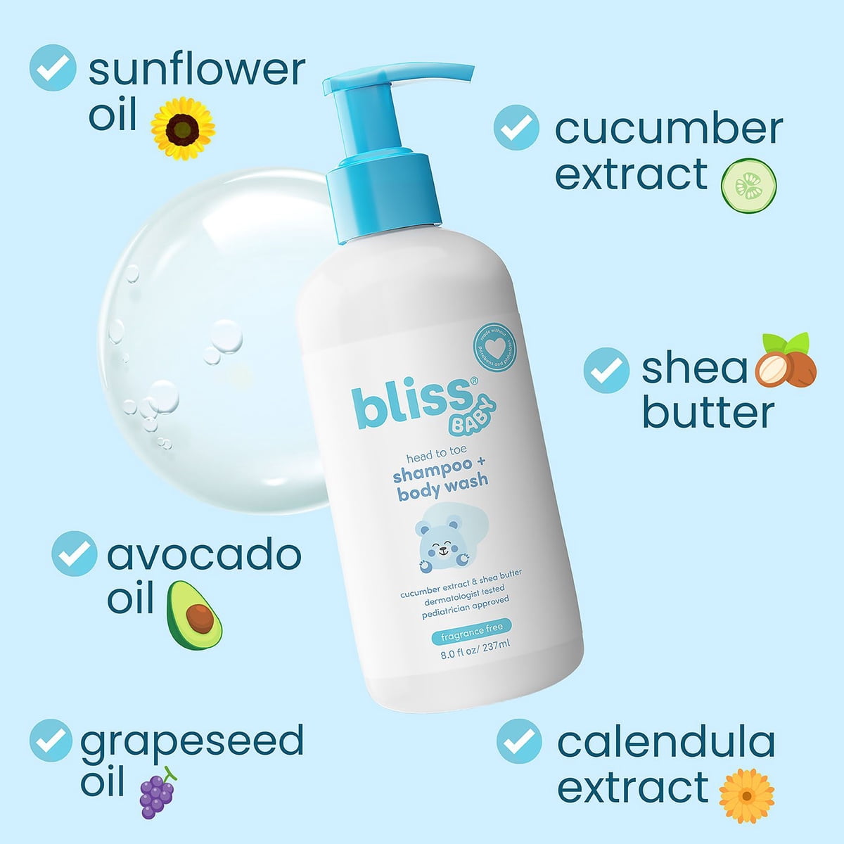 미국직구 Bliss Baby Bath 샴푸 237ml / Bliss Baby Bath Bundle, 2-in-1 Shampoo + Body Wash & Lotio 6