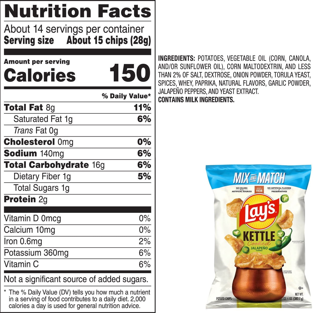 미국직구 Lay's Kettle Cooked 383g / Lay's Kettle Cooked Jalapeño Potato Chips, 383g 2