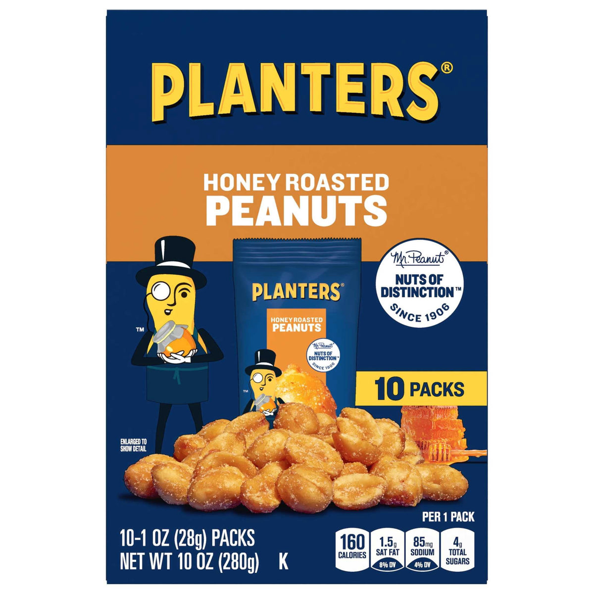 미국직구 플랜터스 (4 pack)  Honey Roasted Peanuts, Party Snacks, Plant Based Protein, 1 oz Pack (Box of 10)