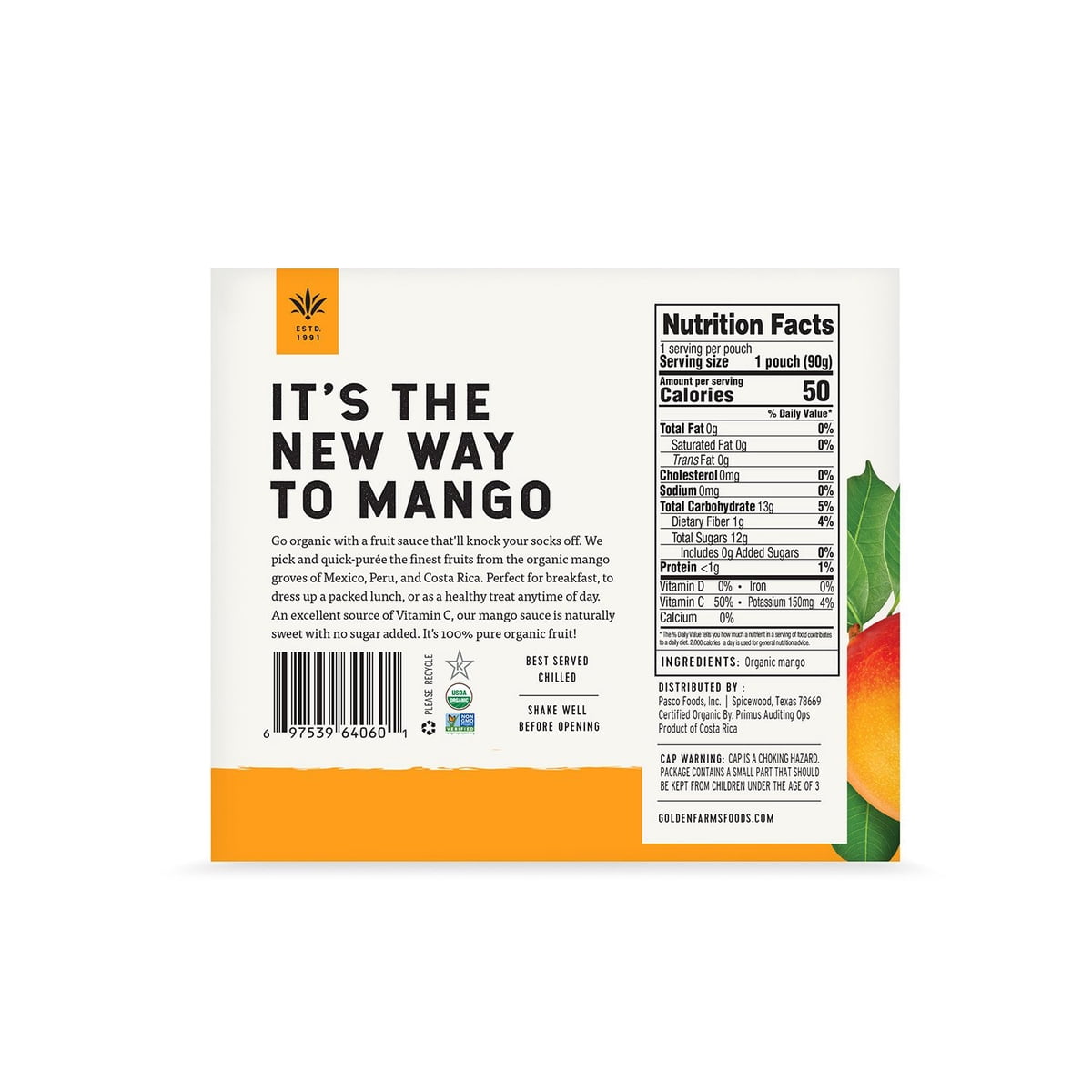 미국직구 Golden Farms 90g / Golden Farms Organic Mango Sauce Pouches, Unsweetened, 90g, 12 pk. 2