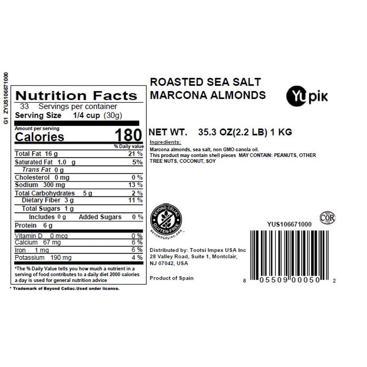 미국직구 Yupik Roasted Sea 견과 57g / Yupik Roasted Sea Salted Marcona Almonds, 1 Bag, 2.2 lb, w 2