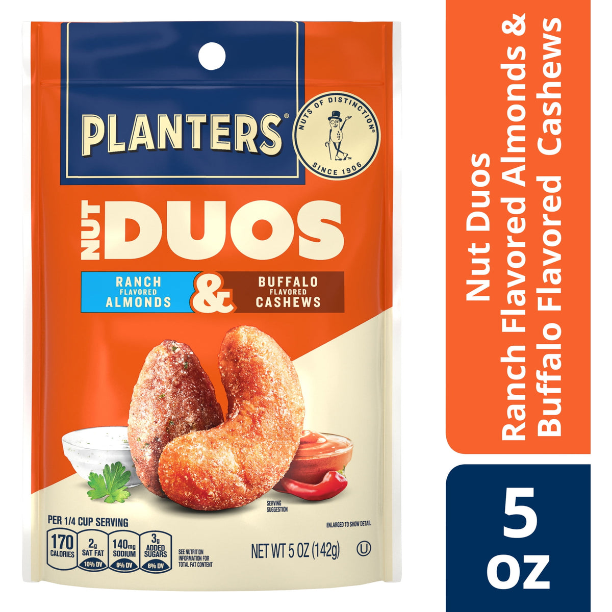 미국직구 플랜터스 (6 pack)  Nut Duos Buffalo Cashew and Ranch Almond, 5 oz Resealable Bag