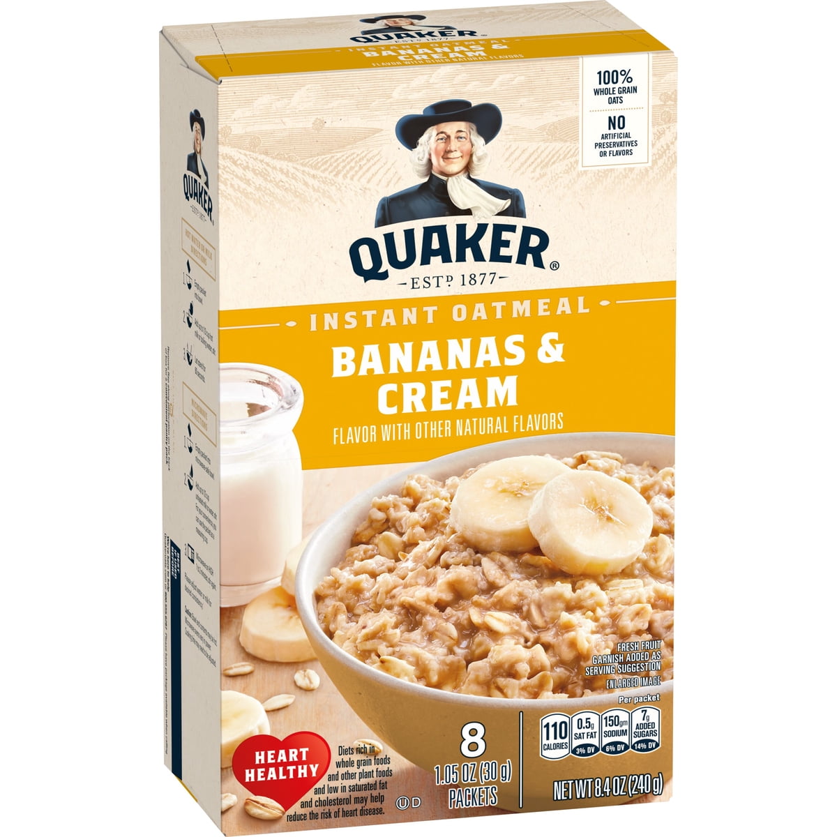 미국직구 Quaker Instant Oatmeal 31ml / Quaker Instant Oatmeal Bananas & Cream 31ml 8 Count x2  2