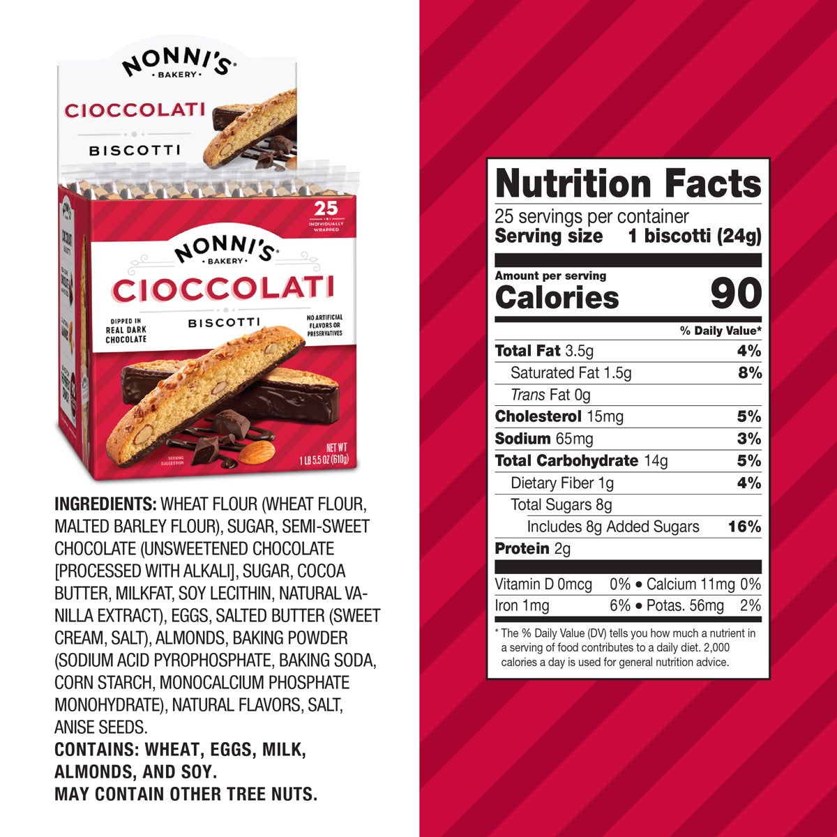 미국직구 Nonni's Bakery 견과 610g 25팩 / Nonni's Bakery, Cioccolati Almond Biscotti, Individually 3