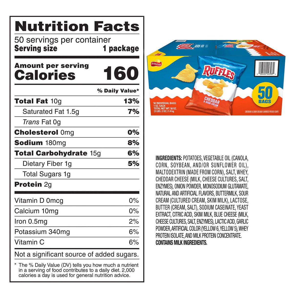 미국직구 Ruffles Cheddar & 30ml / Ruffles Cheddar & Sour Cream Potato Chips, 30ml, 50 pk. 2