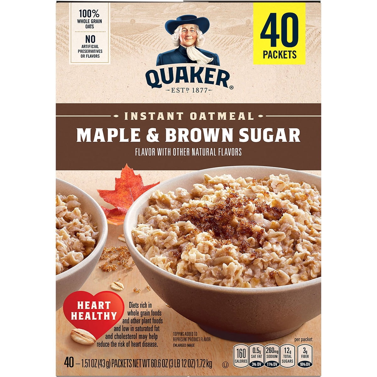 미국직구 Quaker Instant Oatmeal 43g / Quaker Instant Oatmeal, Maple Brown Sugar, 43g, 40 pk. 5