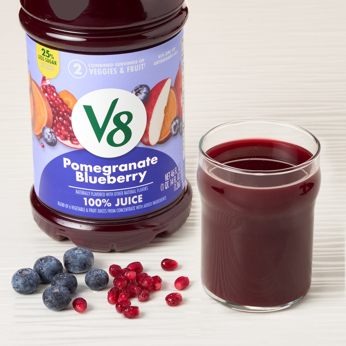 미국직구 V8 Pomegranate Blueberry 100% Fruit and Vegetable Juice, 46 fl oz Bottle