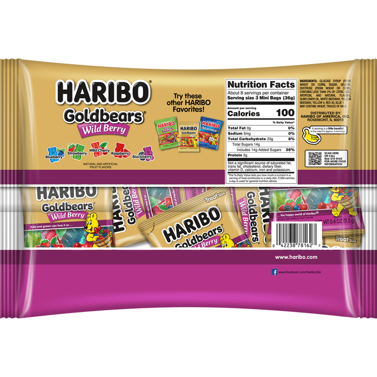 미국직구 HARIBO Goldbears Halloween 젤리 269g 2팩 / HARIBO Goldbears Halloween Gummies Wildberry  2