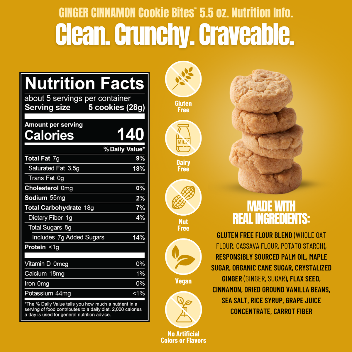 미국직구 Every Body Eat 과자 142g 2팩 / Every Body Eat Ginger Cinnamon Crunchy Cookie Bites - Glu 2