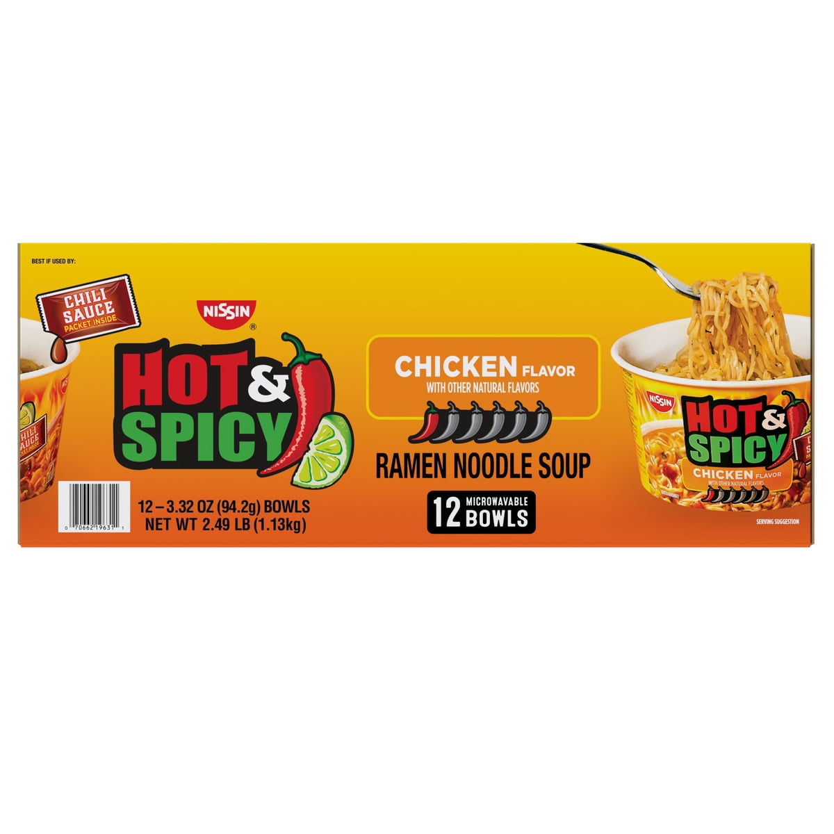 미국직구 Nissin Hot and 94g / Nissin Hot and Spicy Ramen Noodle Soup Bowl, Chicken Flavor, 94g 5