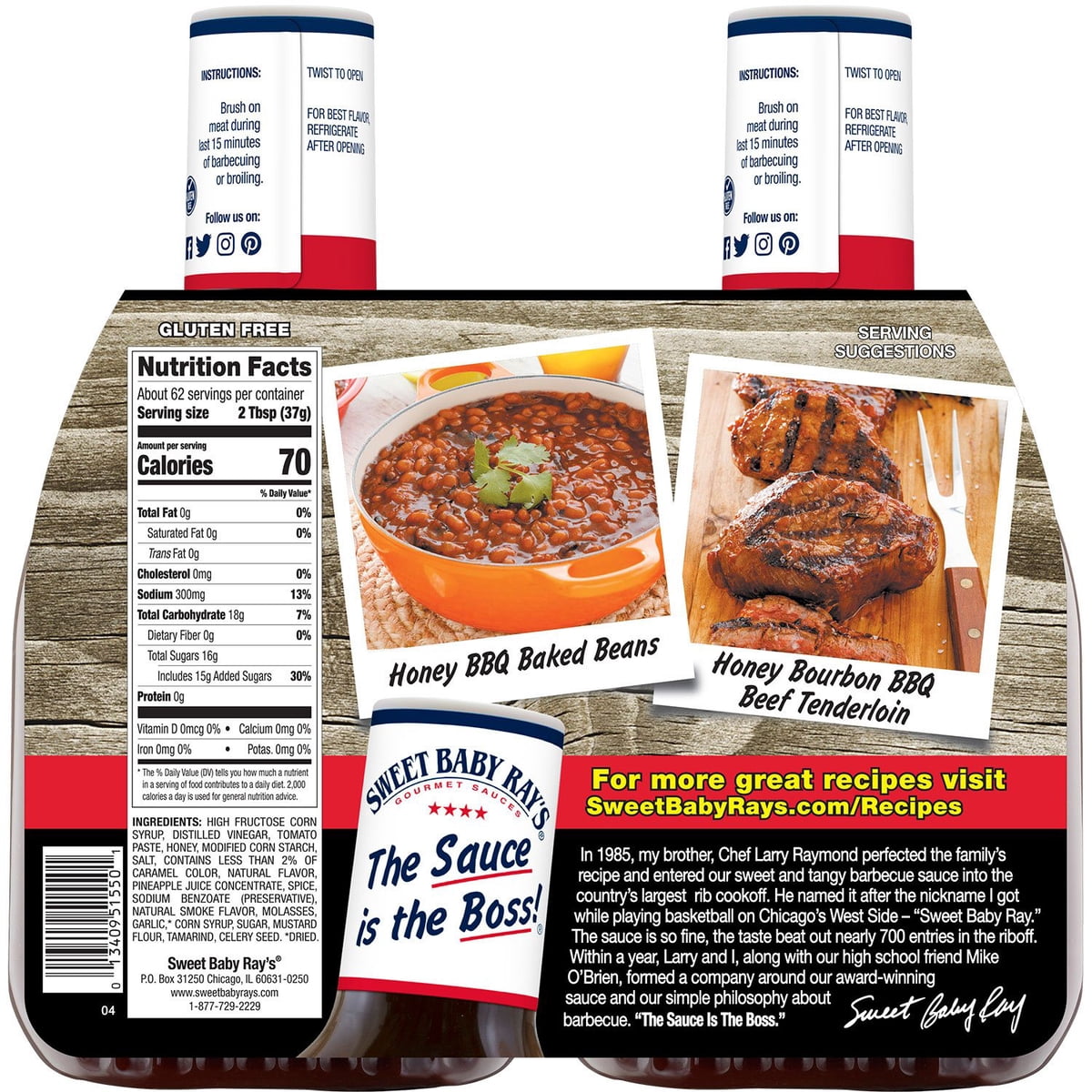 미국직구 Sweet Baby Ray's 1.1kg / Sweet Baby Ray's Honey Barbecue Sauce, 1.1kg, 2 pk. 2