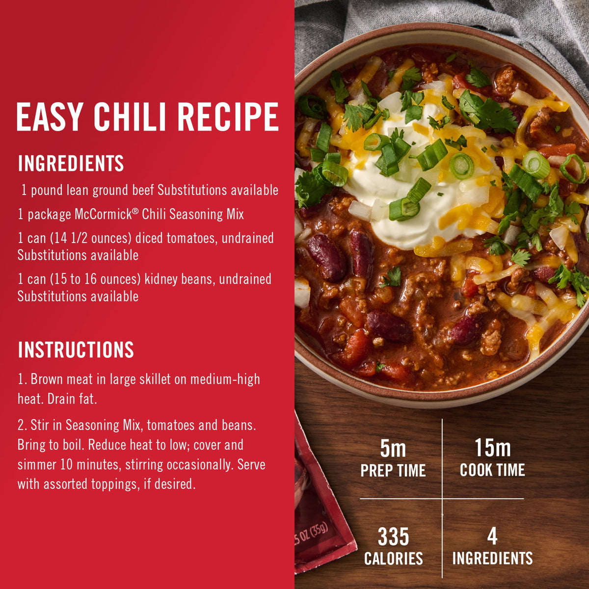 미국직구 맥코믹 Chili Seasoning Mix, 1.25 oz Packet