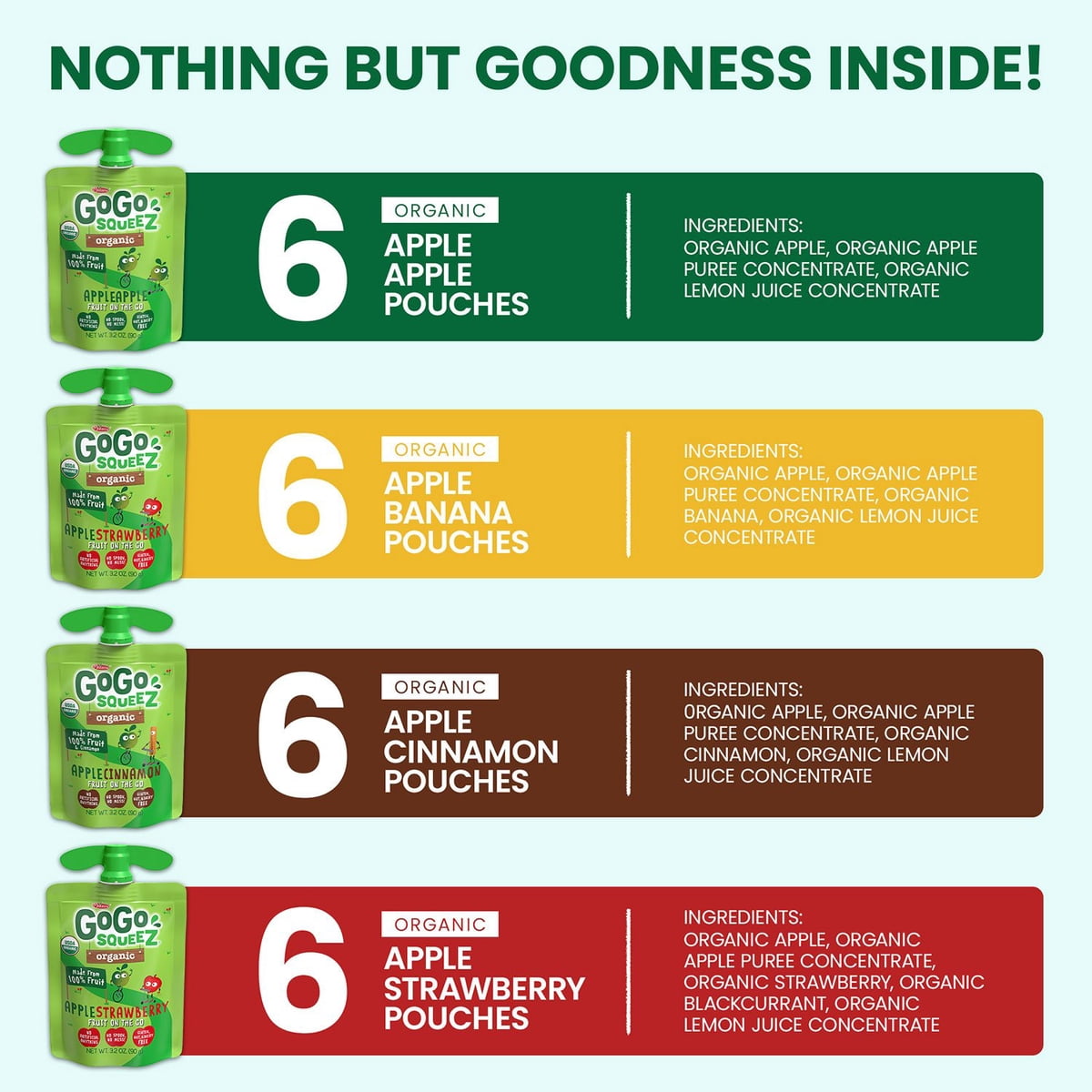 미국직구 GoGo SqueeZ 91g 24팩 / GoGo SqueeZ Organic Applesauce Pouches, Variety Pack, 91g, 24 c 3