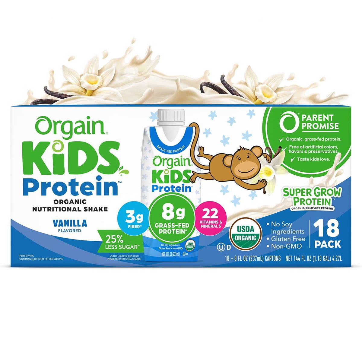 미국직구 Orgain Kids 237ml / Orgain Kids 8g Protein Organic Nutritional Shake, Vanilla, 237ml, 1