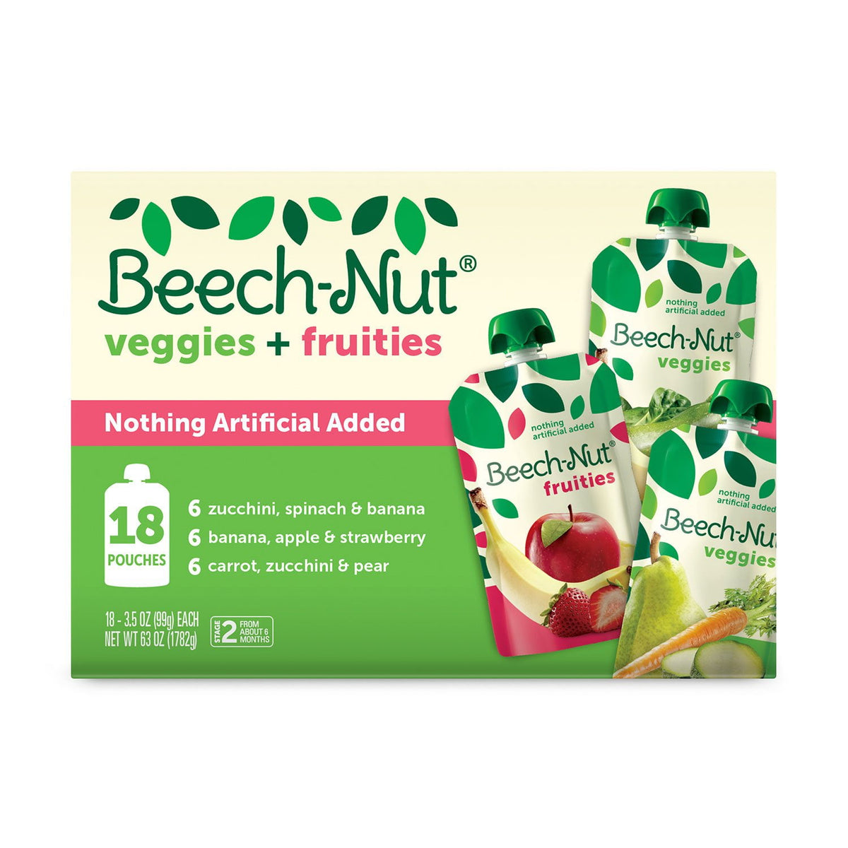 미국직구 Beech-Nut Veggies and 견과 99g 18팩 / Beech-Nut Veggies and Fruities Stage 2 Baby Food Pouch, Vari 1