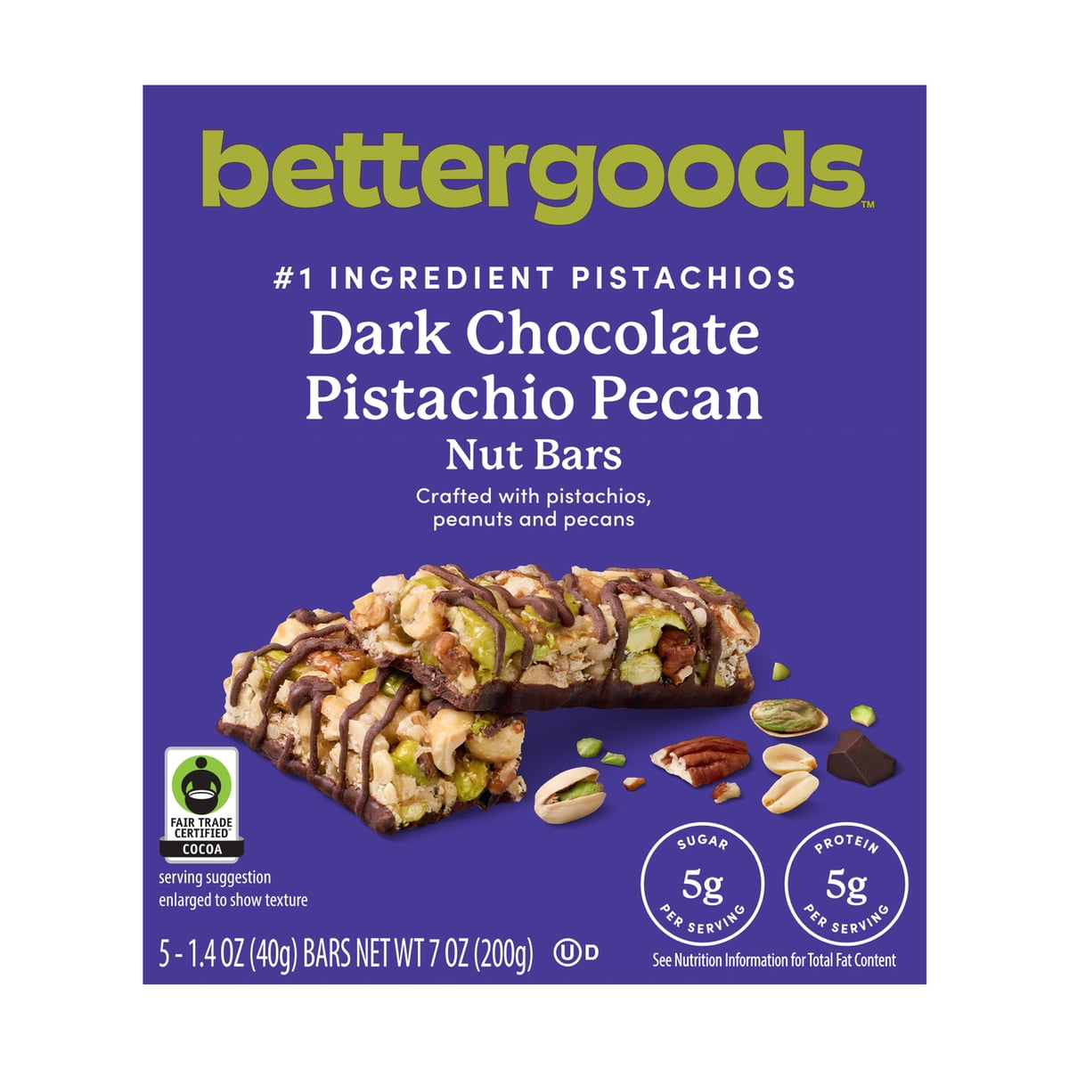 미국직구 bettergoods 초콜릿 40g / bettergoods Dark Chocolate Pistachio Pecan Nut Bars, 40g, 5 Count x2 B 1