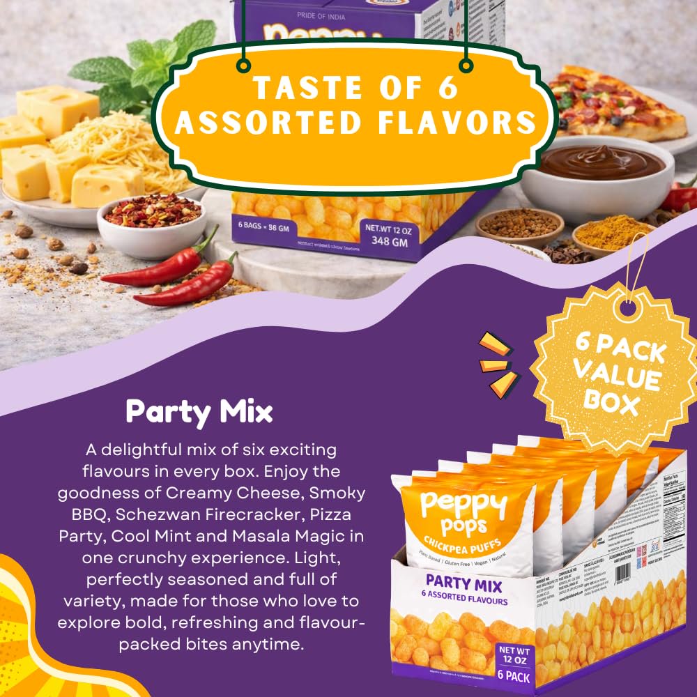 미국직구 Peppy Pops Chickpea 340g 6팩 / Peppy Pops Chickpea Puffs Party Mix Variety Pack - 6 Pa 4