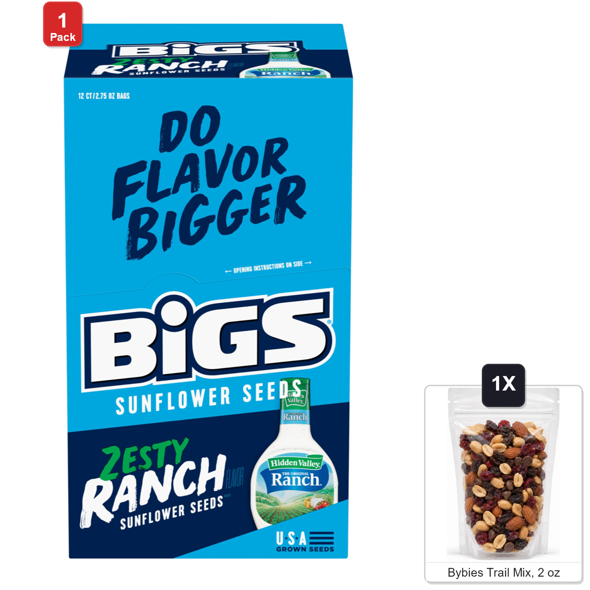 미국직구 BIGS Zesty Ranch 78g / BIGS Zesty Ranch Sunflower Seeds, 12 Bags x 78g Each, with Bybies Trai 1