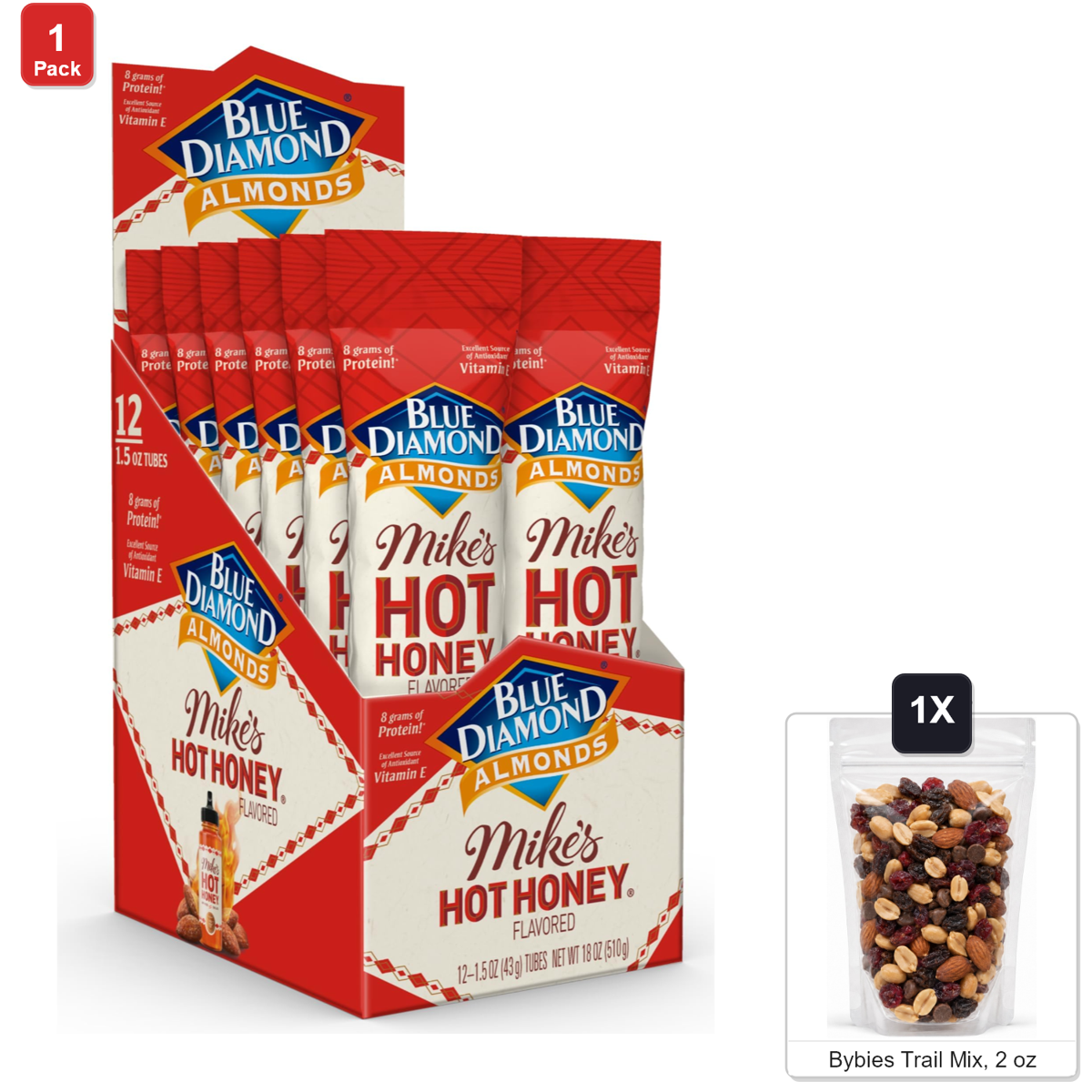 미국직구 Blue Diamond Hot 견과 43g / Blue Diamond Hot Honey Chili Almonds, 12 Bags x 43g Each, with Bybies 1